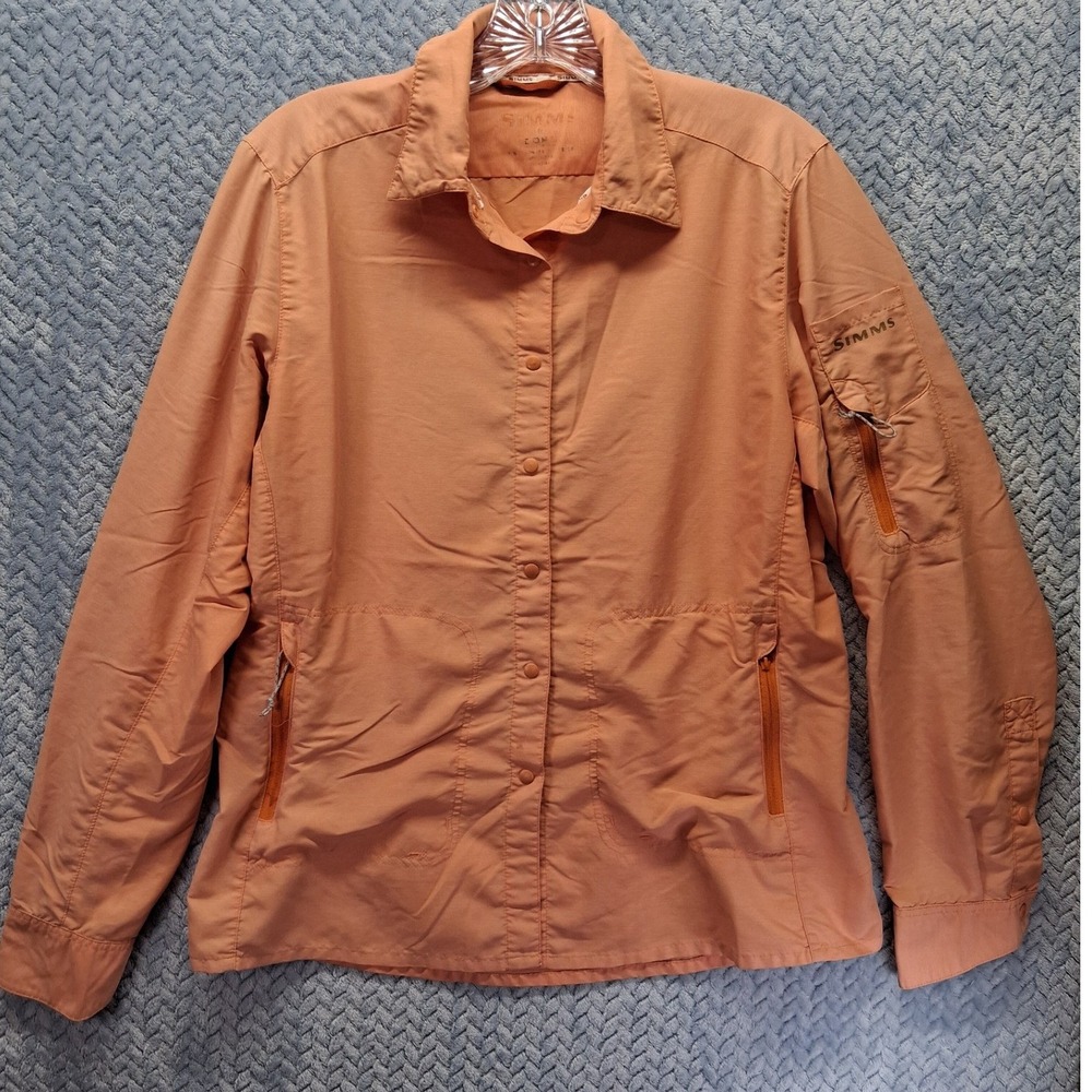 Simms COR3 Womens Fishing Shirt Orange Long Sleeve Snap Front Utility Pockets M